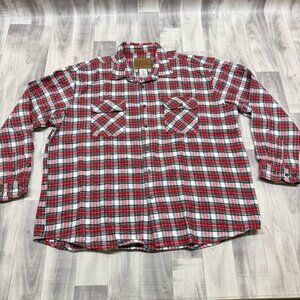 ✅Mens 3XL Reg VTG Field N Forest Button-Up Flannel Shirt Red Plaid Long Sleeve